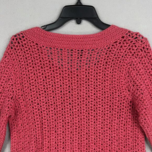 Talbots Sweater Womens Small Pink Hand Knit Cardigan Crochet Coastal Cottage - Picture 6 of 12